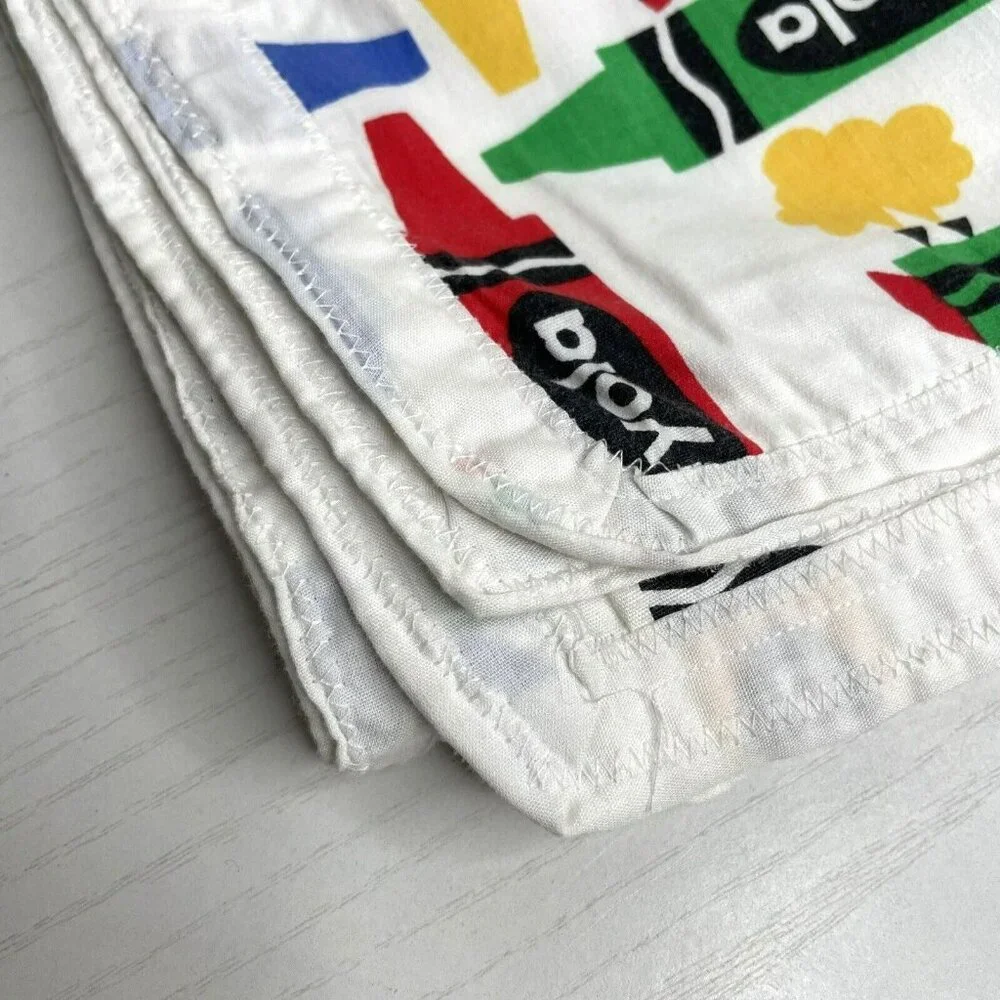 Vintage Handmade Crayola Crayons Blanket Bed Throw Primary Colorful 54" x 44" - Picture 6 of 11